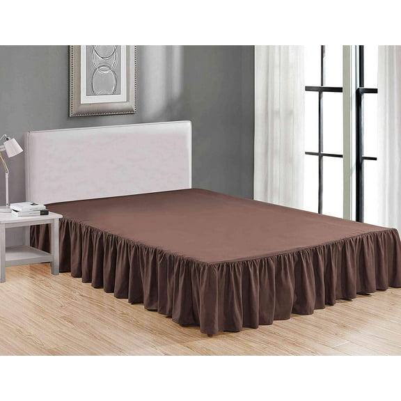 Sheets & Beyond Solid Microfiber 14" Bed Skirt, Queen, Brown