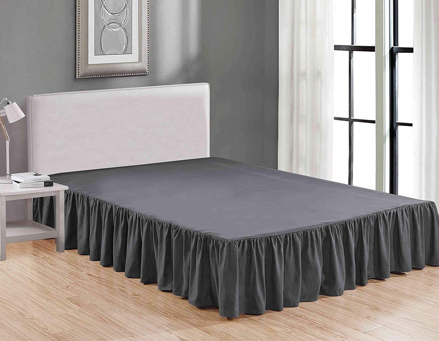Sheets & Beyond Solid Microfiber 14" Bed Skirt, Twin, Gray