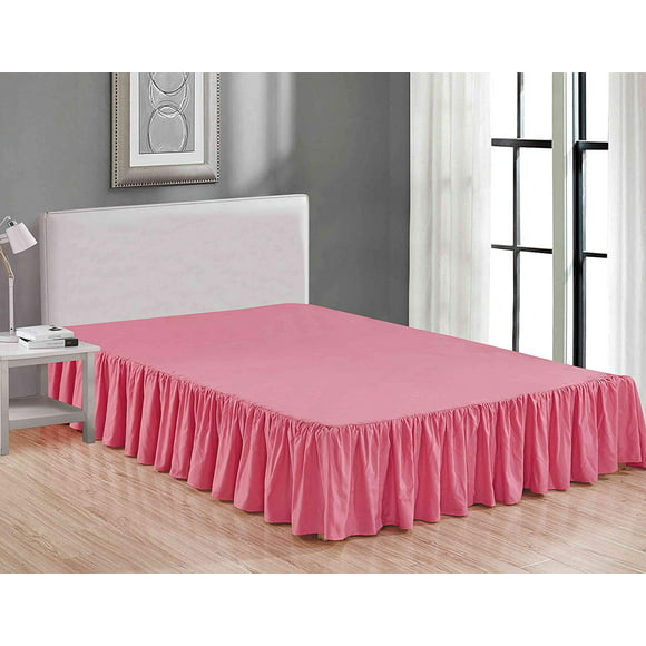Sheets & Beyond Wrap Around Solid Luxury Hotel Quality Fabric Bedroom Dust Ruffle Wrinkle and Fade Resistant Gathered Bed Skirt 14 Inch Drop (Queen, Pink)