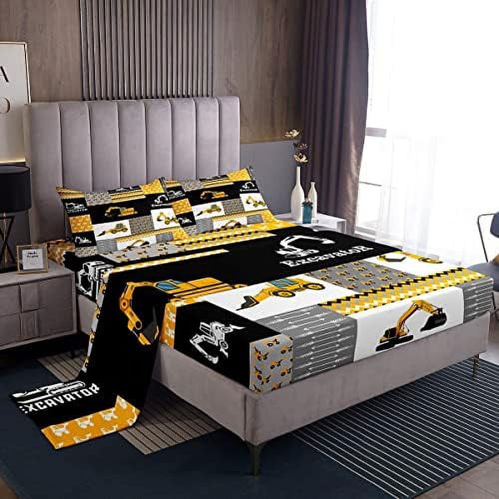 Sheets with Deep Pocket Fitted Sheet Construction Vehicles Sheet Set Equipment Trucks Bed Sheets