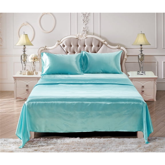Sheets Four Piece Microfiber Bed Sheet Solid Color,Cool & Breathable Bed Sheets Blue