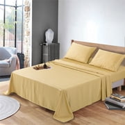 Sheets Four Piece Microfiber Bed Sheet Solid Color Cool & Breathable Bed Sheets Queen Gold