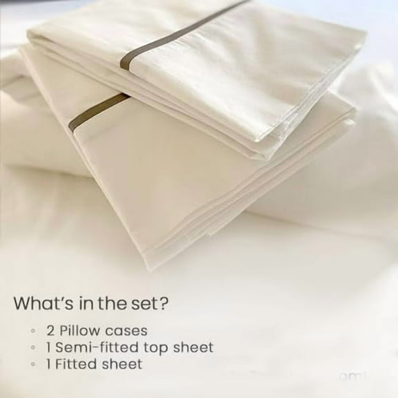 Sheets Full Sheet Set Organic Cotton, Semi-Fitted No-Tuck Top Sheet, Fitted Sheet, 2 Pillowcases, Easy Bed Making, RV Camper Van Sheets | White with Charcoal Trim