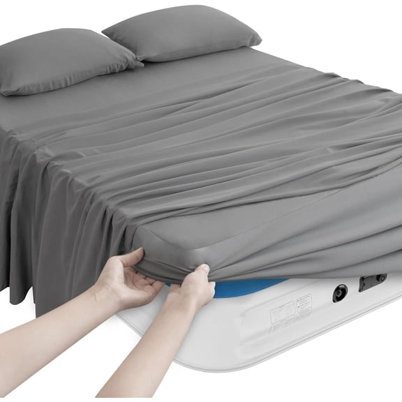Sheets Set for Air Mattress - 4 count Deep Pocket Sheet Sets Up to 24 Inches - Soft Breathable Air Mattress Sheets with Extra Deep Pocket - Grey