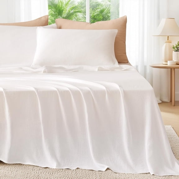 Sheets  Size Bed Set  Bed Sheets Gauze 4 count White Sheet Set 16" Deep Pocket Sheet & Pillowcase Sets Boho Muslin Sheets Soft   Season Bedding Sets