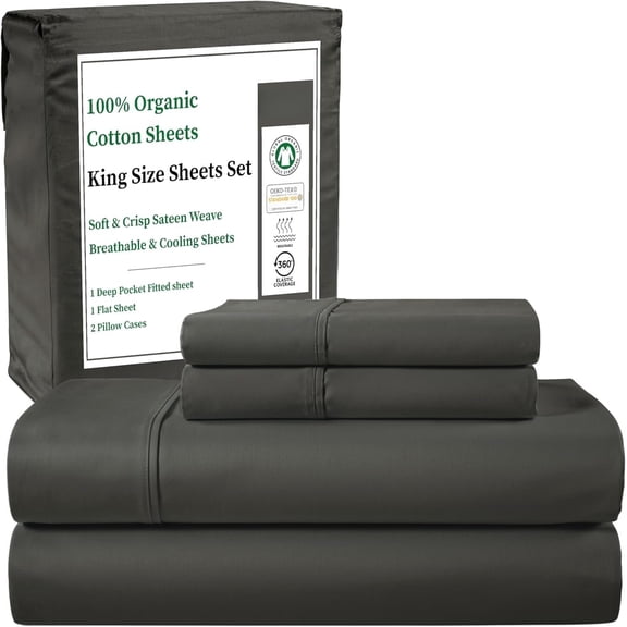 Sheets  Size Sheets Set with Fitted Sheet & Pillowcase Sets, Sateen Weave 4 count Deep Pocket  Sheet Set, Soft & Comfy Naturally Cool Luxury Bedding- Charcoal