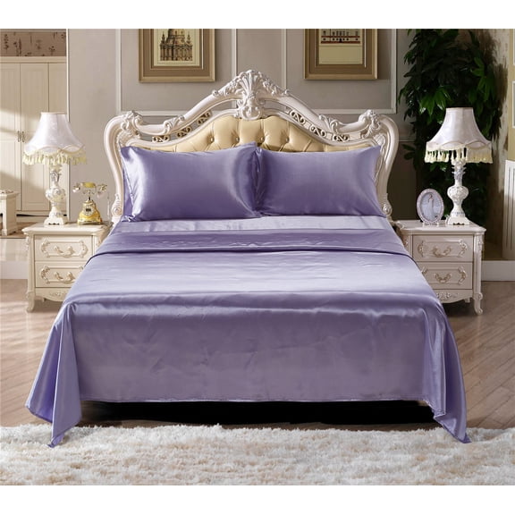 Sheets Three Piece Microfiber Bed Sheet Solid Color，Cool & Breathable Bed Sheets Purple