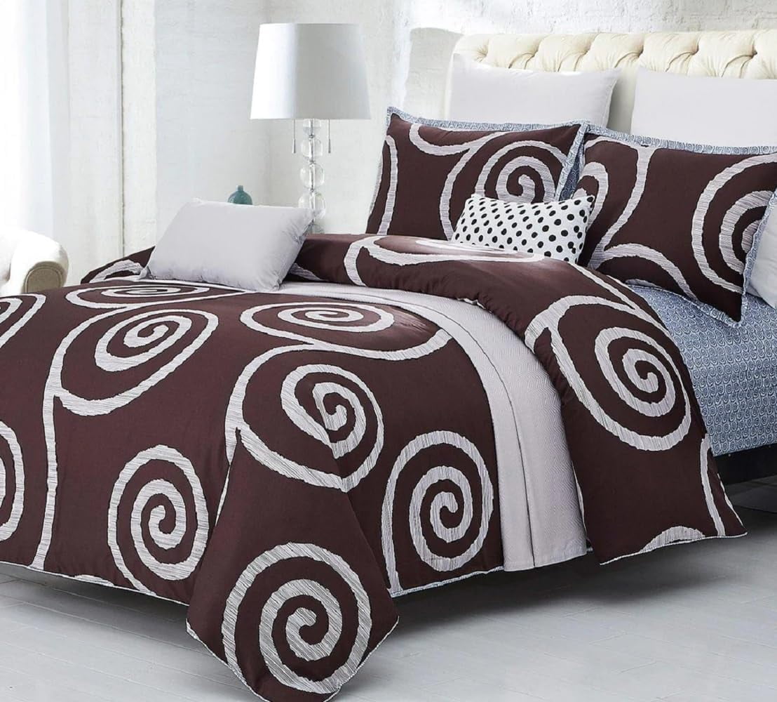 Sheetsnthings 100% Cotton Duvet Cover Set (Queen Size, Coffee) Serenity 7pc Soft Bedding Set