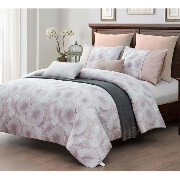 Sheetsnthings 100% Cotton Duvet Cover Set (Queen Size) Purple Reef Printed 7pc Soft Bedding Set