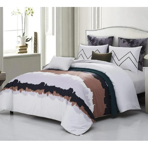 Sheetsnthings 100% Cotton Duvet Cover Set (Queen Size) Water Color Print 7pc Soft Bedding Set