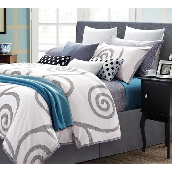 Sheetsnthings 100% Cotton Duvet Cover Set (Queen Size, White) Serenity 7pc Soft Bedding Set