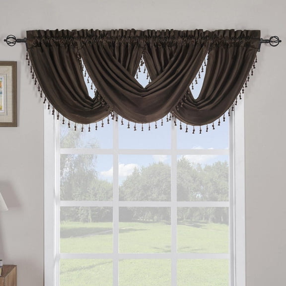 Sheetsnthings 100% Polyester Chocolate Soho Waterfall Decorative Trim Window Valance 57"x37" (Single)