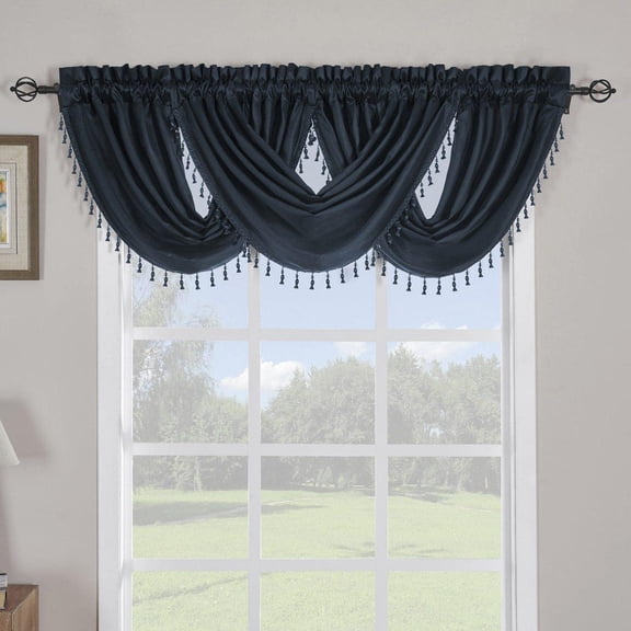 Sheetsnthings 100% Polyester Navy Soho Waterfall Decorative Trim Window Valance 57"x37" (Single)