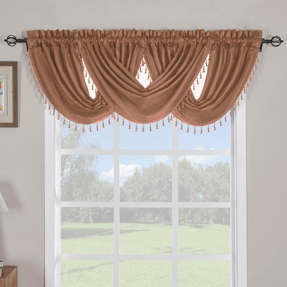 Sheetsnthings 100% Polyester Rust Soho Waterfall Decorative Trim Window Valance 57"x37" (Single)