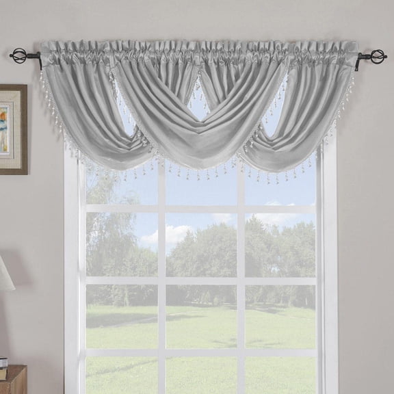 Sheetsnthings 100% Polyester Silver Soho Waterfall Decorative Trim Window Valance 57"x37" (Single)