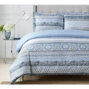 Sheetsnthings 2pc 100% Cotton Duvet Cover Set Twin/Twin XL Medallion Blue Comforter Cover with Pillow Sham