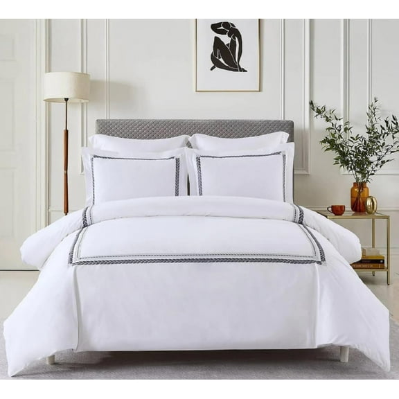 Sheetsnthings 2pc Percale Duvet Cover Set (Twin/Twin XL) Sadie Embroidered Comforter Cover with Pillow Sham