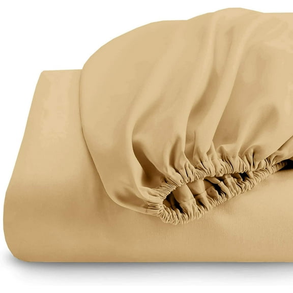 Sheetsnthings 650 Thread Count, Cotton Blend Top Split King Fitted Sheet Only for Adjustable Beds, Gold, Half Split Bottom Sheet Sold Separately