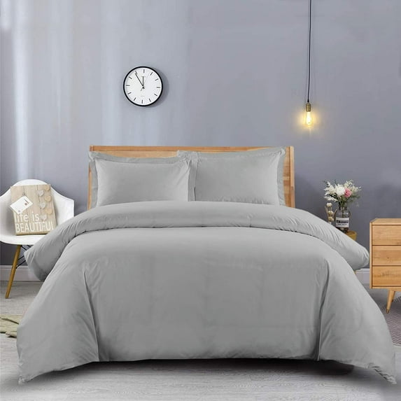 Sheetsnthings 7PC Heavyweight Flannel Bedding Set -King Size- Solid Grey (Duvet Cover Set with Matching Bed Sheets)