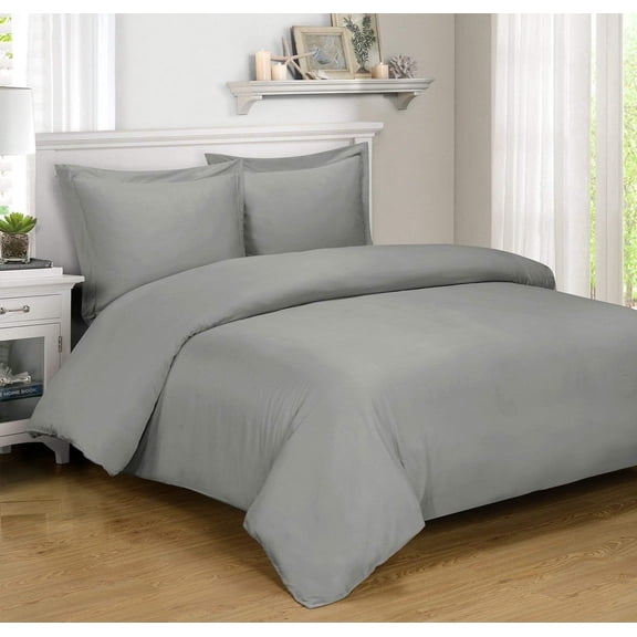 Sheetsnthings 8 Piece Bed in a Bag King Size Set Includes: Hybrid Bamboo-Cotton Blend, Solid Grey (Sheet Set + Duvet Cover Set) + All Season White Down Alternative Comforter