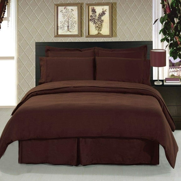 Sheetsnthings 8PC Bed in a Bag Bedding Set Solid Chocolate 100% Microfiber, Full Size
