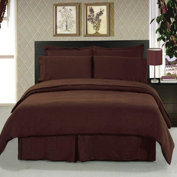 Sheetsnthings 8PC Bed in a Bag Bedding Set Solid Chocolate 100% Microfiber, Queen Size