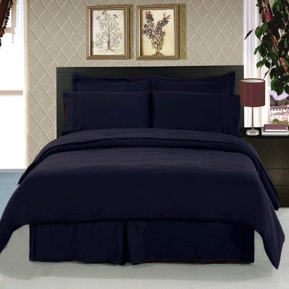 Sheetsnthings 8PC Bed in a Bag Bedding Set Solid Navy 100% Microfiber, Queen Size