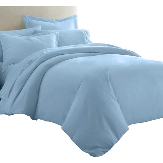 Sheetsnthings 8pc Bed in a Bag Set: California King Size, Viscose from Bamboo, Solid Blue (Sheet Set & Duvet Cover Set) + White Down Alternative Comforter