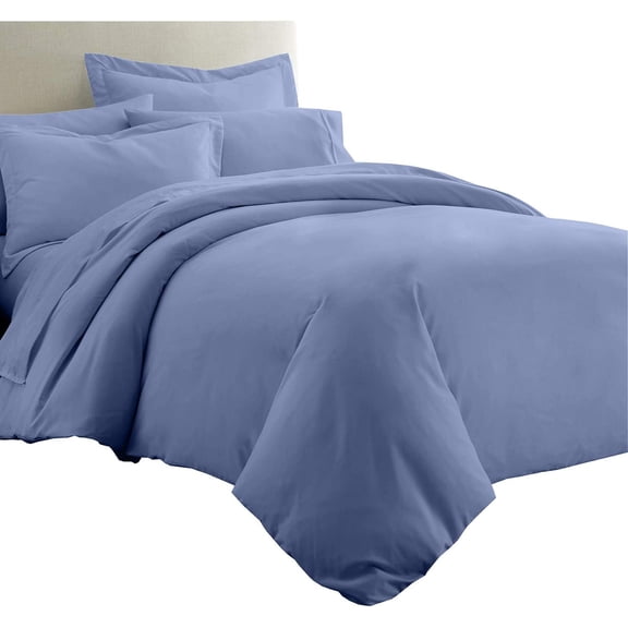 Sheetsnthings 8pc Bed in a Bag Set: Queen Size, Viscose from Bamboo, Solid Periwinkle (Sheet Set & Duvet Cover Set) + White Down Alternative Comforter
