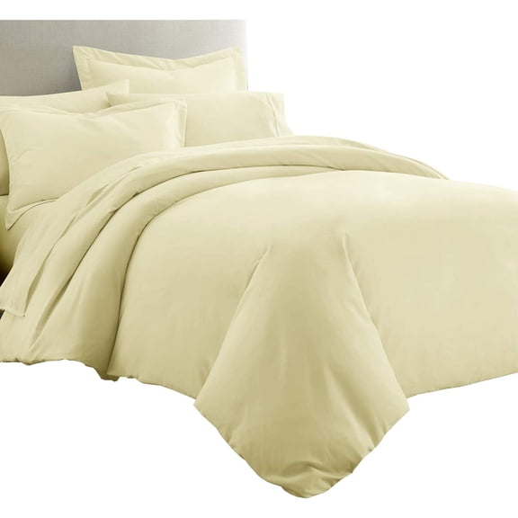 Sheetsnthings 8pc Bed in a Bag Set: Full Size, Viscose from Bamboo, Solid Beige (Sheet Set & Duvet Cover Set) + White Down Alternative Comforter