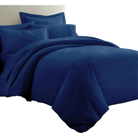 Sheetsnthings 8pc Bed in a Bag Set: Full Size, Viscose from Bamboo, Solid Royal Blue (Sheet Set & Duvet Cover Set) + White Down Alternative Comforter