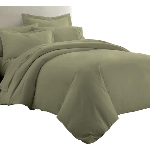 Sheetsnthings 8pc Bed in a Bag Set: King Size, Viscose from Bamboo, Solid Sage (Sheet Set & Duvet Cover Set) + White Down Alternative Comforter