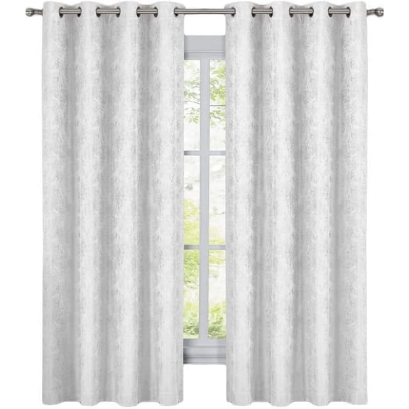 Sheetsnthings Abstract Bali 54-Inch Wide x 108-Inch Long Panel, Set of 2 Jacquard Thermal Insulated Blackout Curtains, White