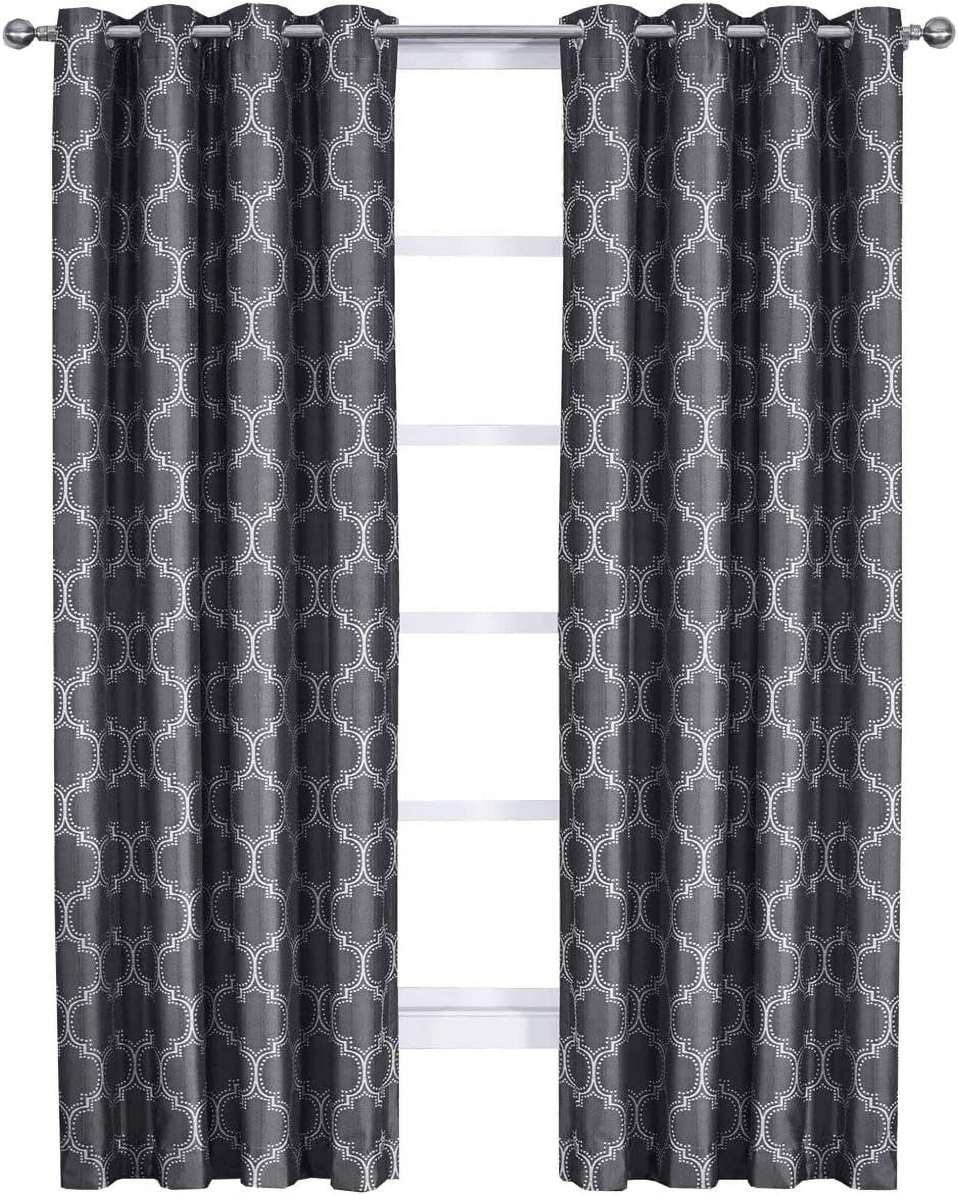 Sheetsnthings Alana 54-Inch Wide x 108-Inch Long Panel, Set of 2 Jacquard Thermal Insulated Blackout Curtains, Black-Shadow