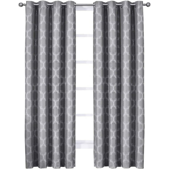 Sheetsnthings Alana 54-Inch Wide x 108-Inch Long Panel, Set of 2 Jacquard Thermal Insulated Blackout Curtains, Grey