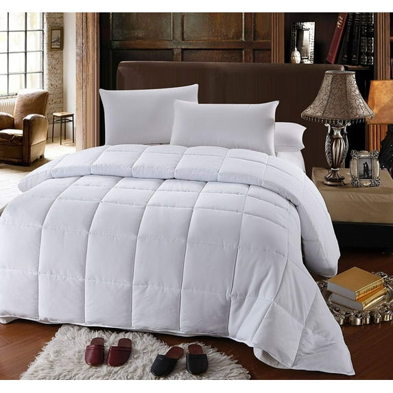 Sheetsnthings Down Alternative Comforter (Full-Queen, 90x90) 48-Ounces of Fill, Solid Baffle Box Pattern, Soft and Fluffy Hotel Style Duvet Insert with Corner Ties, White