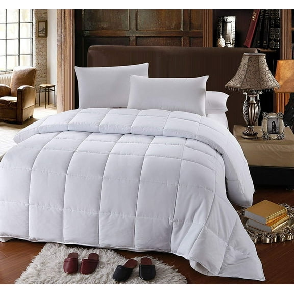 Sheetsnthings Down Alternative Comforter (Oversized King, 110x98) 61-Ounces of Fill, Solid Baffle Box Pattern, Soft and Fluffy Hotel Style Duvet Insert with Corner Ties, White