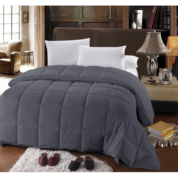 Sheetsnthings Down Alternative Comforter (Twin-Twin XL, 68x90) 40-Ounces of Fill, Solid Baffle Box Pattern, Soft and Fluffy Hotel Style Duvet Insert with Corner Ties, Grey