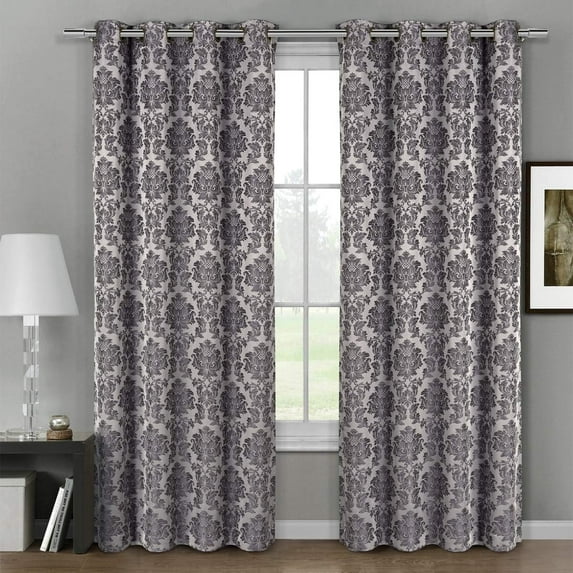 Sheetsnthings Aryanna 108-Inch Wide x 108-Inch Long, Jacquard Set of 2 Blackout Grommet Top Curtains, Grey