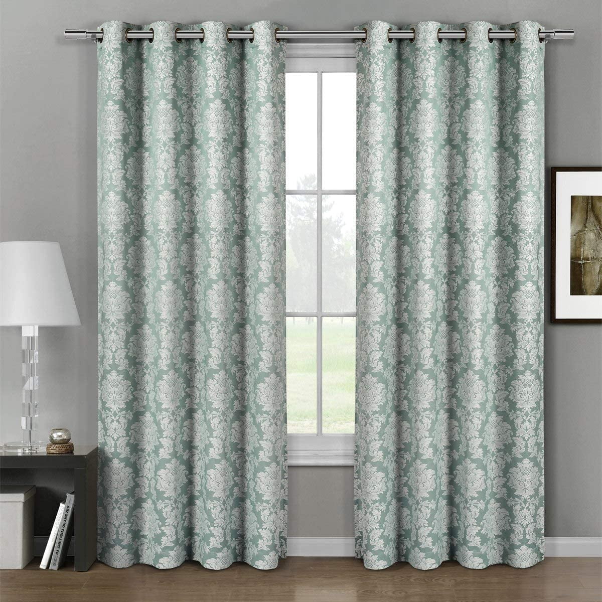 Sheetsnthings Aryanna 108-Inch Wide x 120-Inch Long, Jacquard Set of 2 Blackout Grommet Top Curtains, Aqua