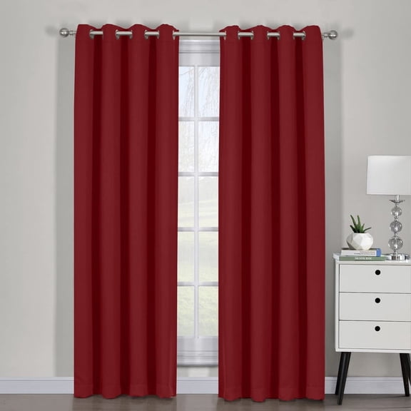 Sheetsnthings Ava 108-Inch Wide-by-84-Inch Long, Set of 2, Triple Weave-Blackout Curtains with Tie Backs, Red