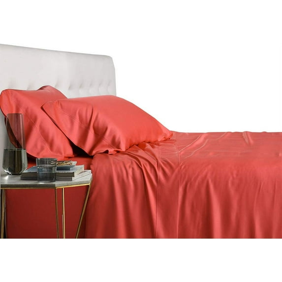 Sheetsnthings Bamboo Viscose Bed Sheets (California King, Solid Coral) Super Soft and Cool 4PC Sheet Set