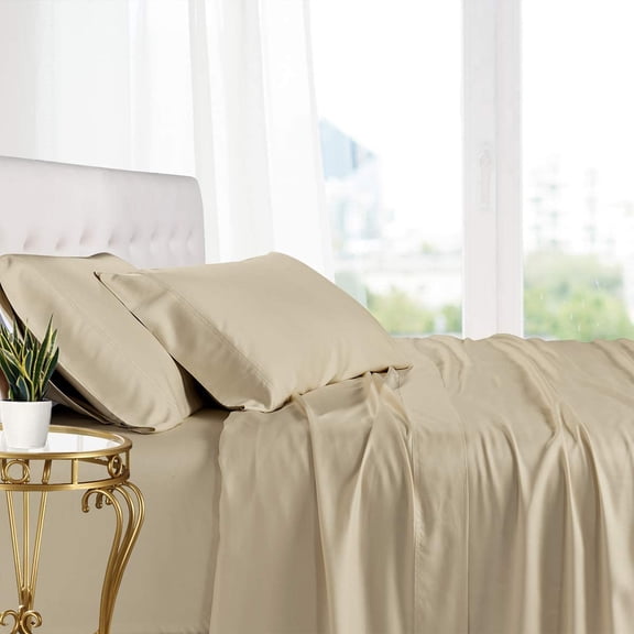Sheetsnthings Bamboo Viscose Sheets for Adjustable Beds (Split King, Solid Beige) Super Soft and Cool 5PC Sheet Set