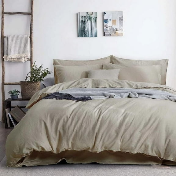 Sheetsnthings Belgian Flax Linen and Cotton Blend Duvet Cover, Pre-washed Linen Cotton, Breathable Percale Weave 150 GSM, 2pc Duvet Cover Set (Twin/Twin XL, Linen)