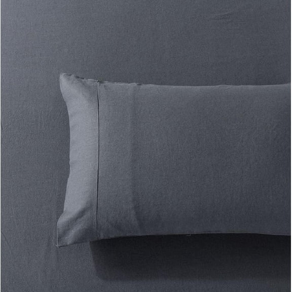 Sheetsnthings Belgian Flax Linen and Cotton Blend Pillow Cases, Pre-Washed Linen Cotton, Breathable Percale Weave 150 GSM, 2pc Pillowcase Set (Standard Size, Charcoal)