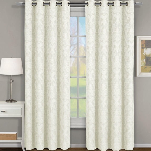 Sheetsnthings Blair, 108-Inch-by-108-Inch, Set of 2, Jacquard Grommet Top Window Curtains, Ivory