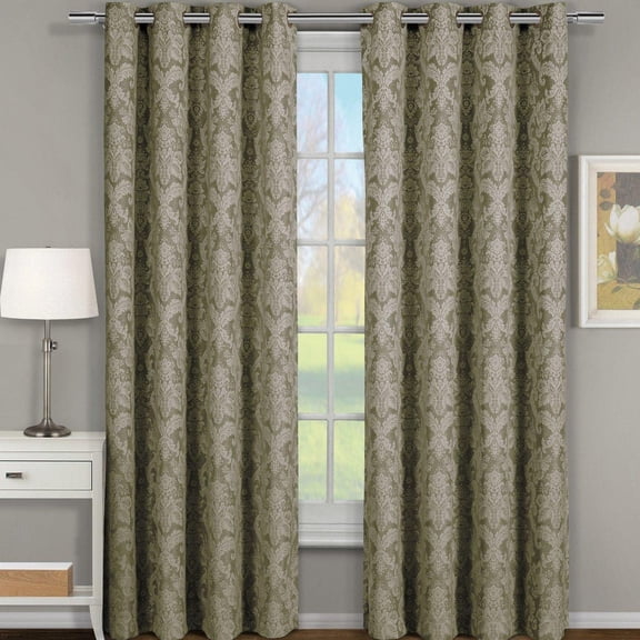 Sheetsnthings Blair, 108-Inch-by-108-Inch, Set of 2, Jacquard Grommet Top Window Curtains, Sage