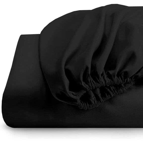 Sheetsnthings Brushed Microfiber Fitted Sheet Only (Queen Size, Solid Black) Wrinkle Resistant and Soft Bed Sheet