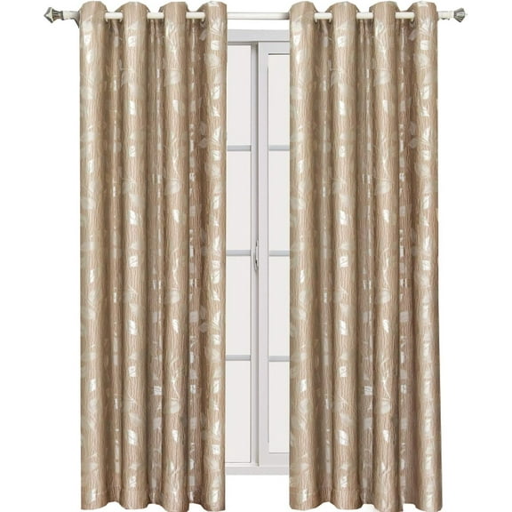 Sheetsnthings Charlotte 52-Inch Wide x 108-Inch Long, Jacquard Set of 2 Grommet Top Curtains, Mocha
