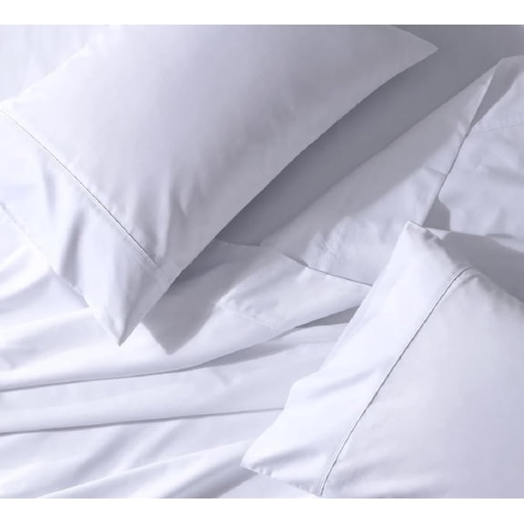 Sheetsnthings Cool and Crisp Percale Cotton 4pc Sheet Set (Full Size, White) Made in USA Breathable Classic Bed Sheets